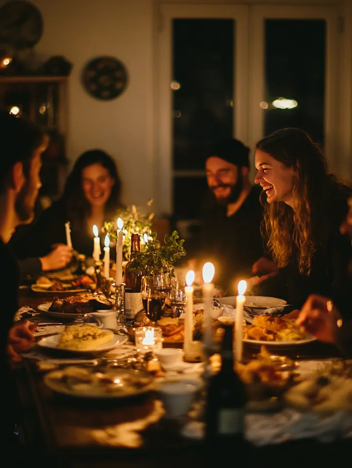 Clientes felizes desfrutam jantar acolhedor