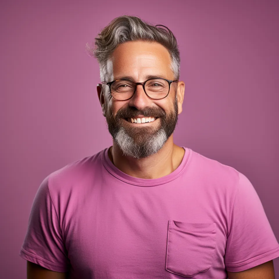 Homem português sorridente ao jantar